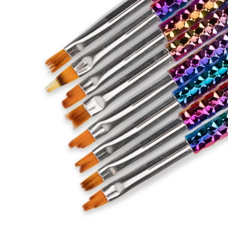 Set di pennelli per ombré e decorazioni, manico arcobaleno, 8 pezzi.